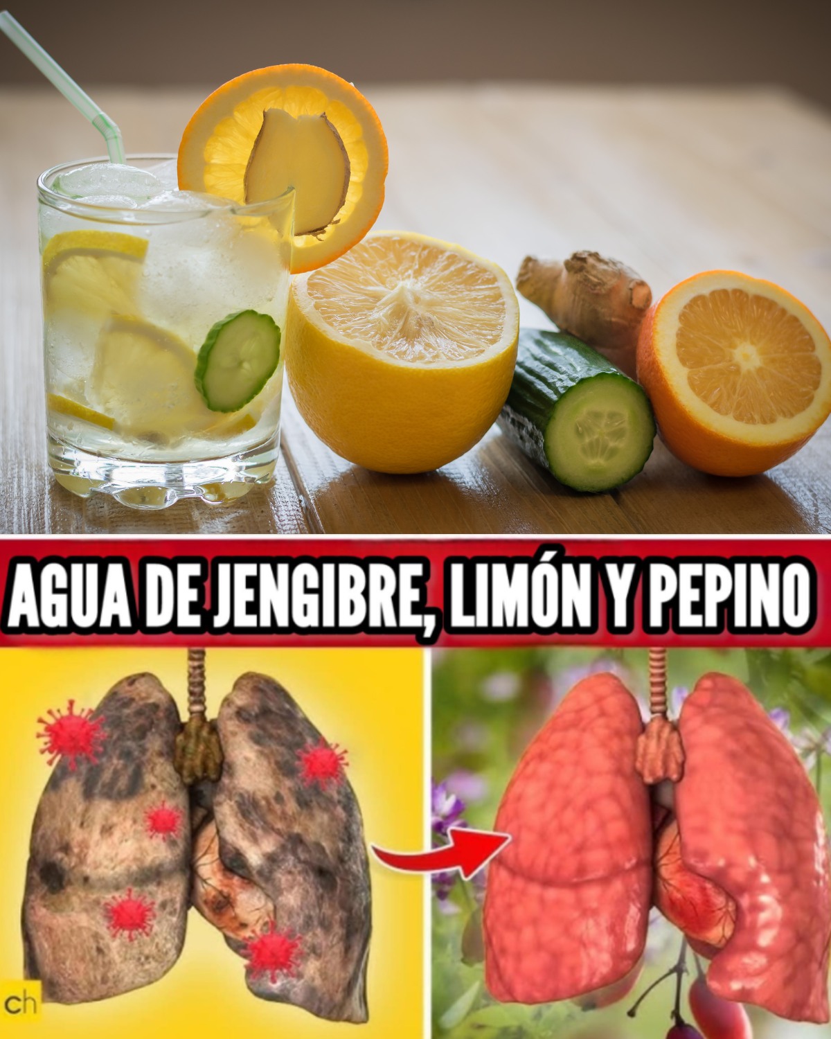 Agua de jengibre limón pepino